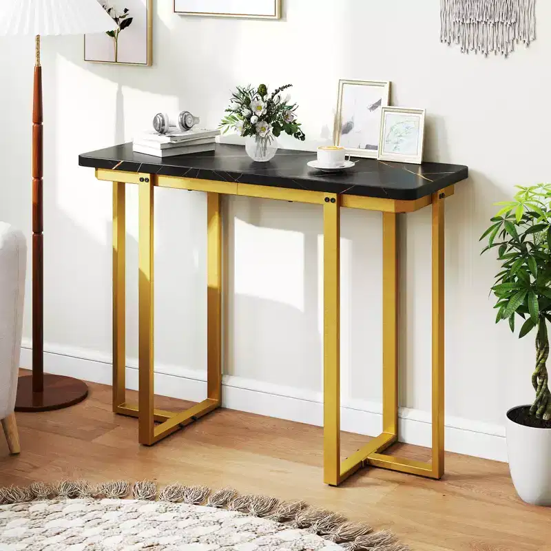 Costway Console Table 42 Modern Faux Marble Entryway Table w/ Geometric Metal Frame