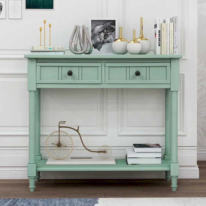 Console Table Traditional Design with Two Drawers and Bottom Shelf