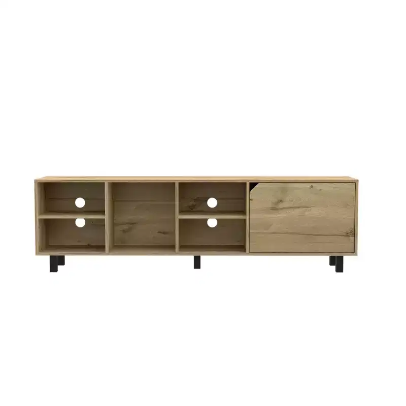 71 Natural Wood Enclosed and Open Storage TV Stand