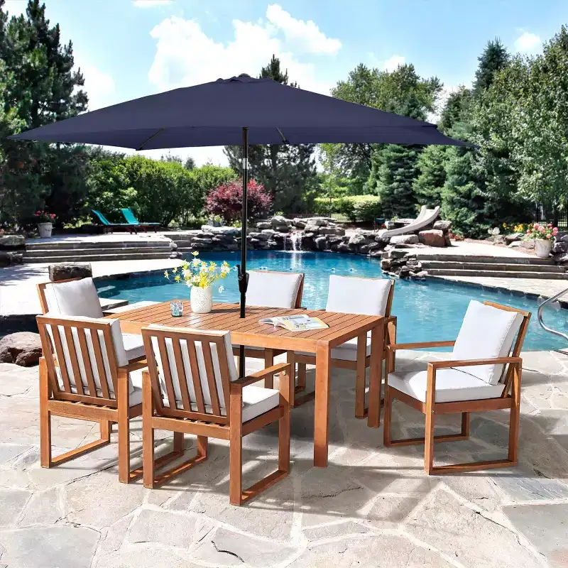 Alaterre Furniture 8pc Outdoor Patio Dining Set, Weston Table with 10' Rectangular Umbrella
