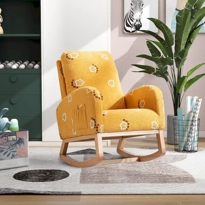 26.8 Upholstered High Back Rocking Chair with Side Pocket