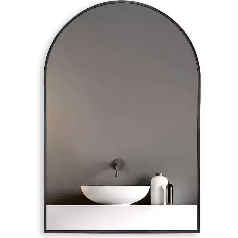 Black Metal Arched Bathroom Wall Mirror