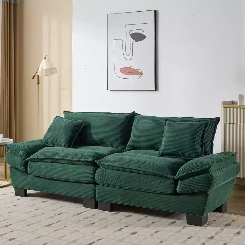 MAYEERTY Loveseat Corduroy Sleeper Couch Sofa with Pillows Upholstered for Bedroom Living Room Office Green