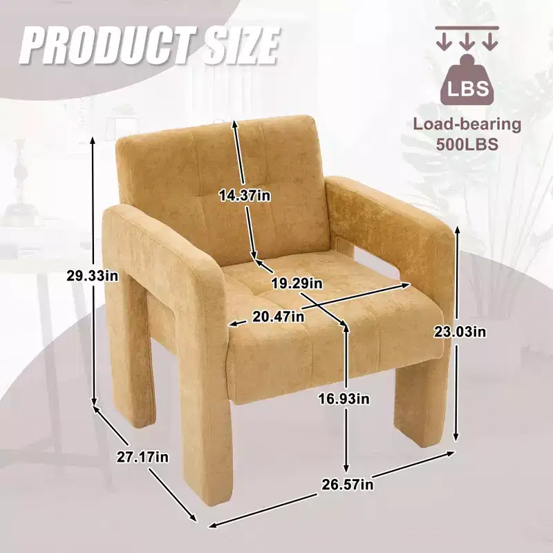 TUYOHW Modern Accent Armchair,Chenille Upholstered Single Sofa Chair with Padded Armrests,Lounge Chair Living Room,Bedroom,Office,500 lbs Capacity