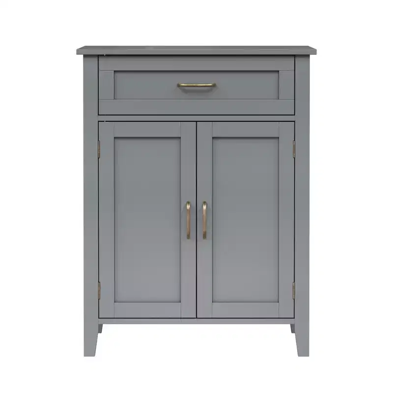 Teamson Home Mercer Wooden Bathroom Furniture, Floor Storage Cabinet with Drawer, Grey