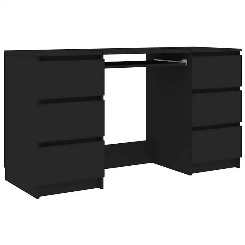 Writing Desk, White Engineered Wood with 6 Drawers