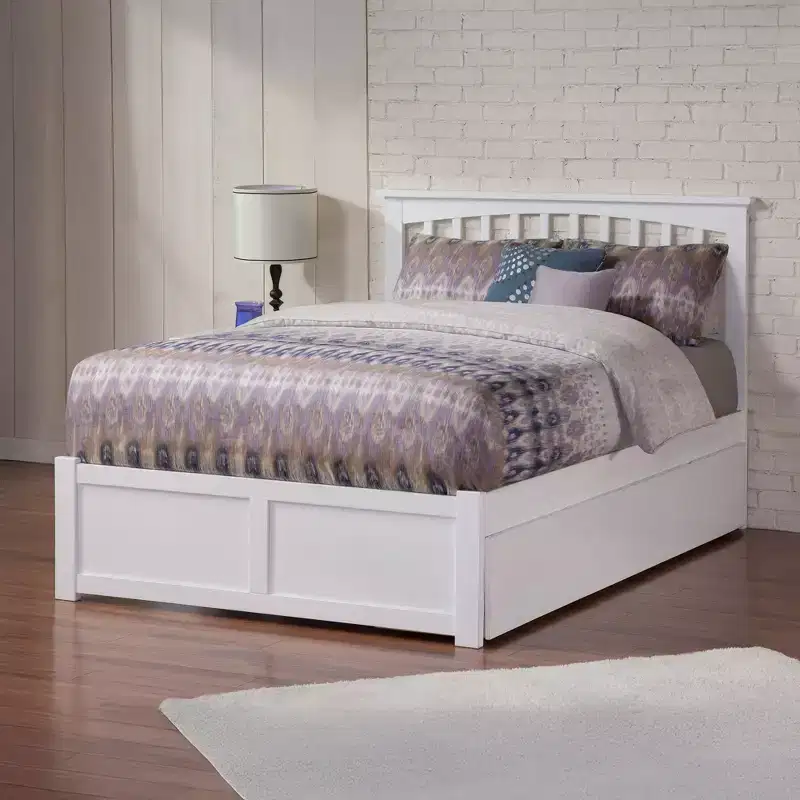 44.29 in.H White Full Size Platform Bed with Trundle