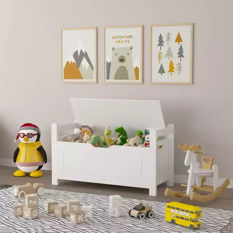 Kids Toy Box Chest, Toy Storage Organizer Trunk, Large Storage Cabinet with Cushion Seat Bench/Flip-Top Lid