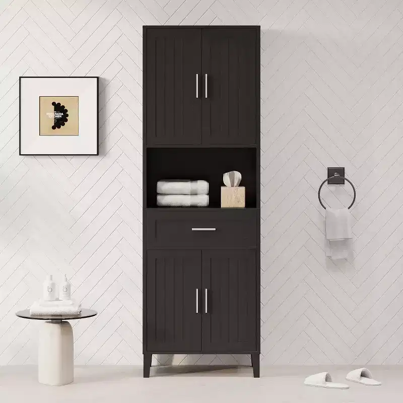 Okak Bathroom Storage Cabinet with 2 Doors,1 Drawer&Adjustable Shelves,Tall Freestanding Storage Cabinet for Bathroom