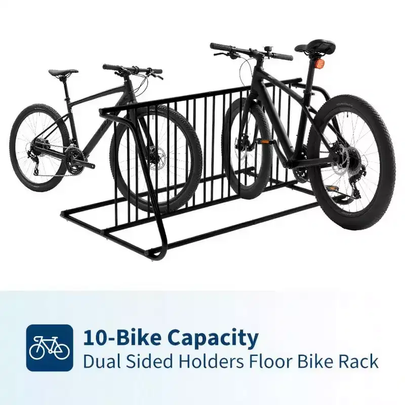 Commercial Heavy Duty Bike Rack  10-Bike Freestanding Grid Storage Stand, Steel Organizer for Garage, School, Store, Outdoor, Black