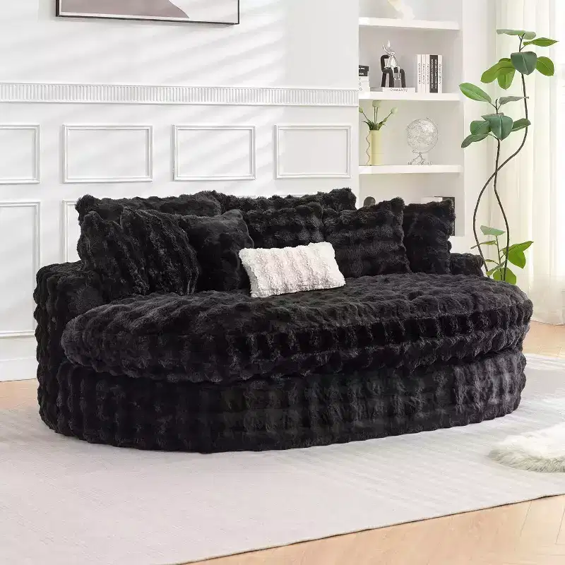 83 Oversized Round Sofa, Soft Cushion Sofa Bed with 6 Pillows, Round Chaise Lounge Chair for Bedroom, Livingroom