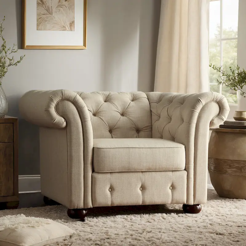 Gdansk Tufted Scroll Arm Chesterfield Chair