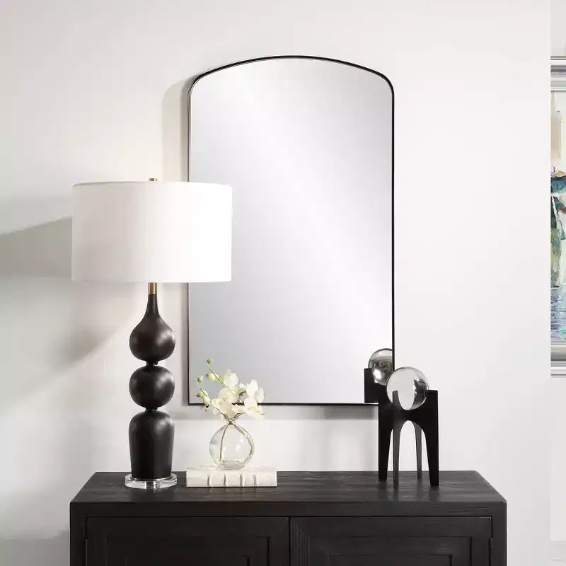 Matte Black Arched Wall Mirror, 24