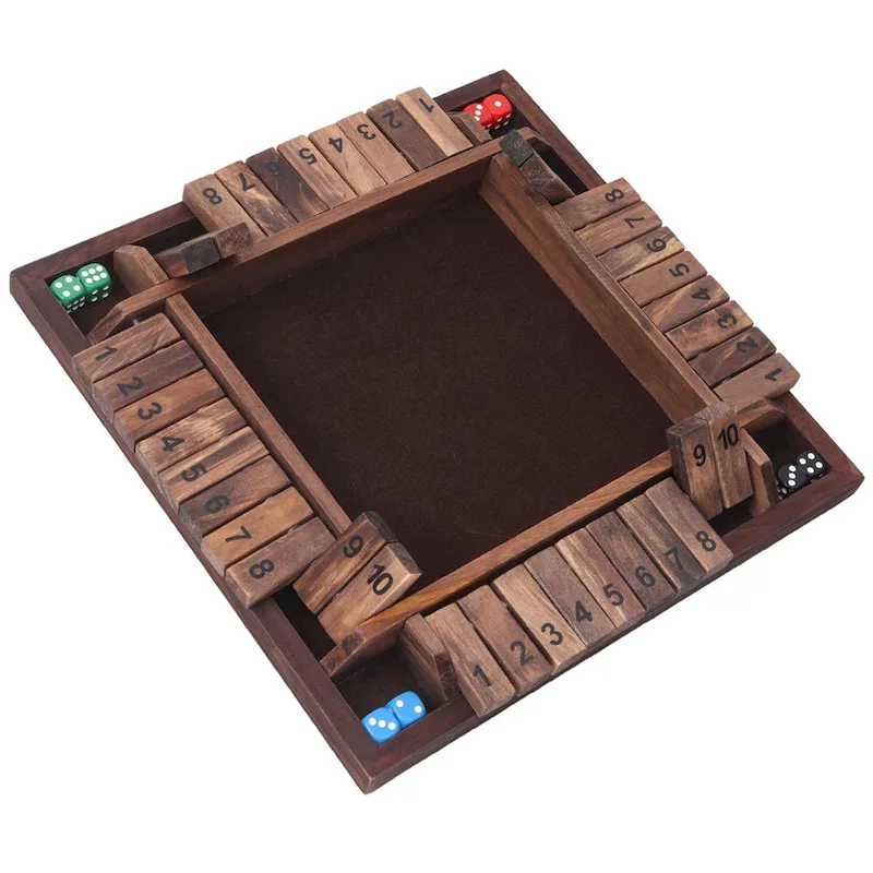 GSE 4-Player 10 Number Wooden Shut The Box Dice Game Set for Family Game Night, Dice Table Games, Bar Games