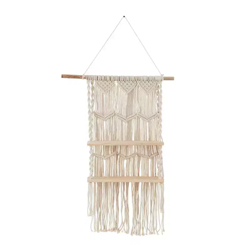 Olivia & May 49"X25" Cotton Fabric Macrame Handmade 2 Shelves Wall Shelf White