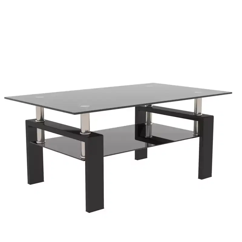 2-Tier Rectangle Glass Coffee Table – Black / Oak / Off White / Walnut / White, Seats 1