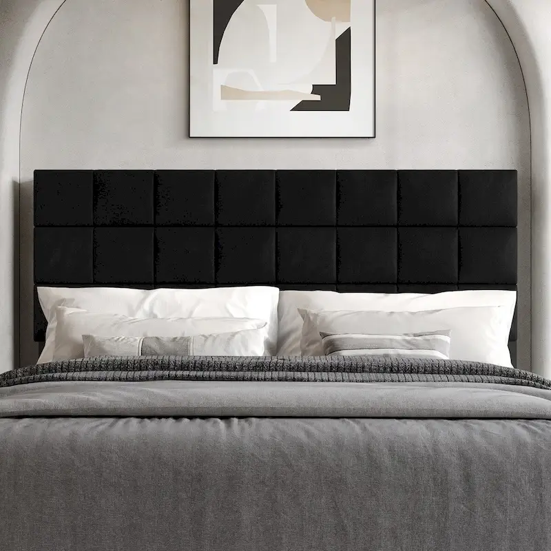 Square Stitching Velvet Upholstered Headboard