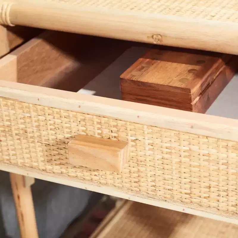 1 Drawer 1 Shelf Wood and Rattan Nightstand