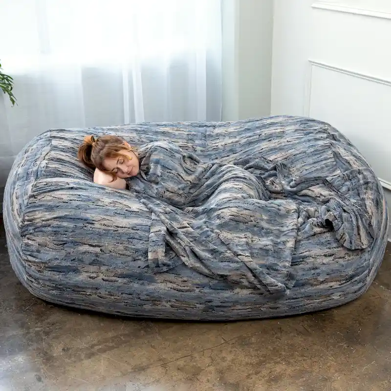 Grand Lounger 7 Foot Bean Bag Sofa For Adults - Luxe Faux Fur