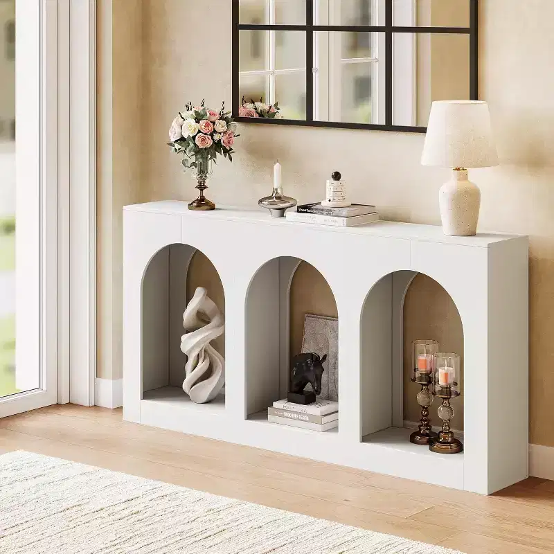 Lantine 71-Inch Long Narrow Modern White Console Table for Entryway, Living Room, Hallway, Behind Couch, Foyer, Front Door.