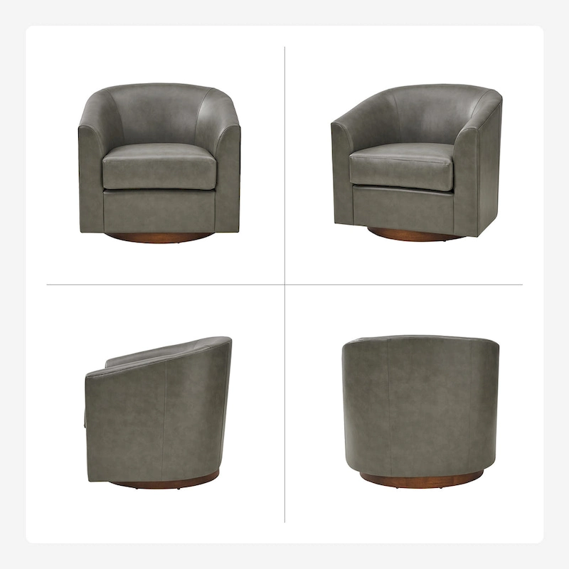 Haley Modern Swivel Barrel Faux Leather Chair with Solid Wood Base by HULALA HOME