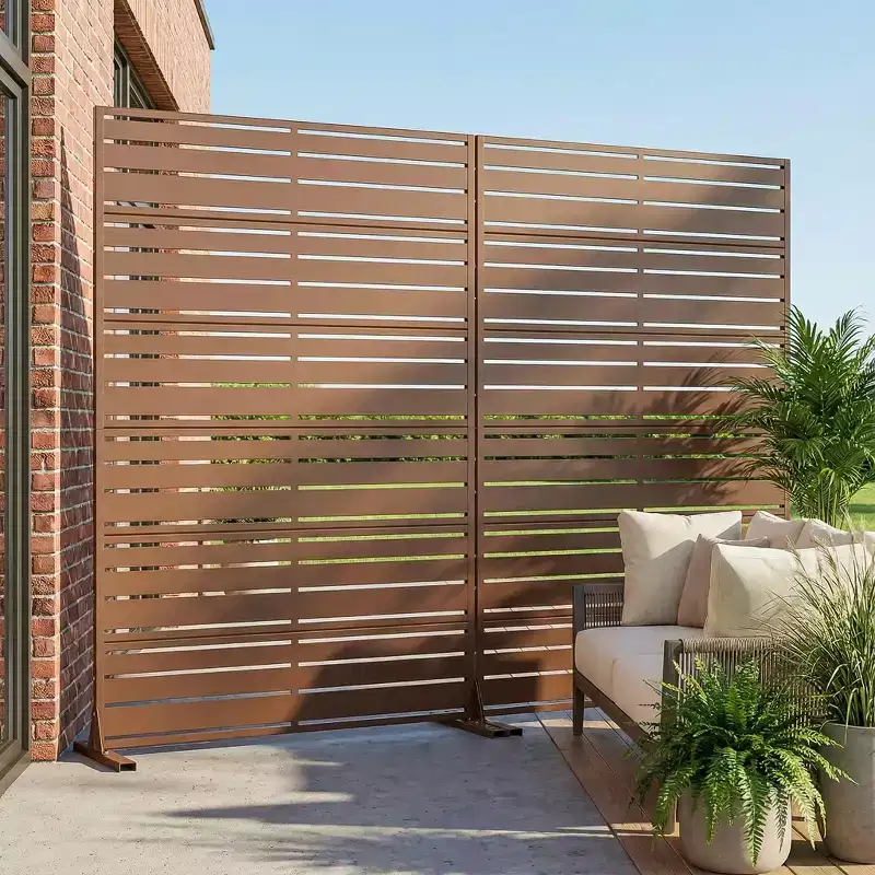 6-Piece Louvered Brown Galvanized Steel Room Divider, 72