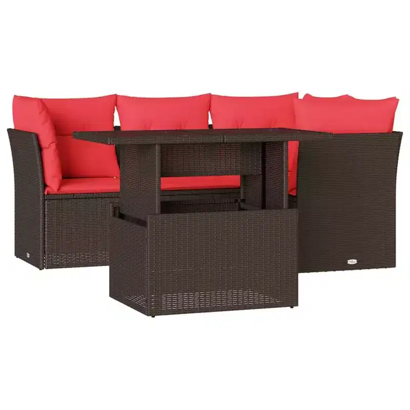 vidaXL Patio Sofa Set with Cushions Modular Outdoor Seating 5 Piece Poly Rattan