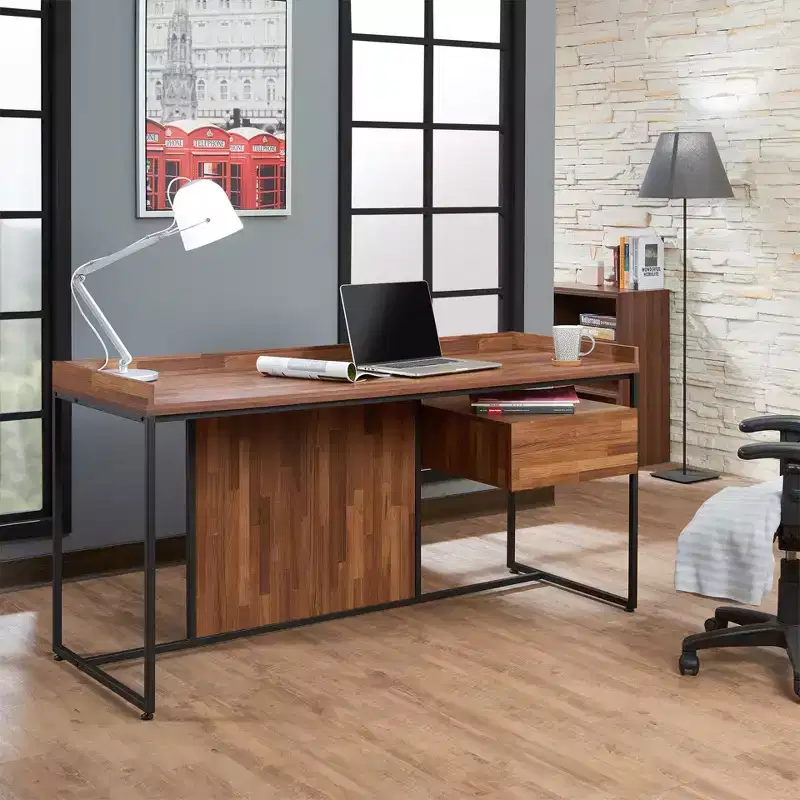 Modern Metal and Wood Rectangular Writing Desk
