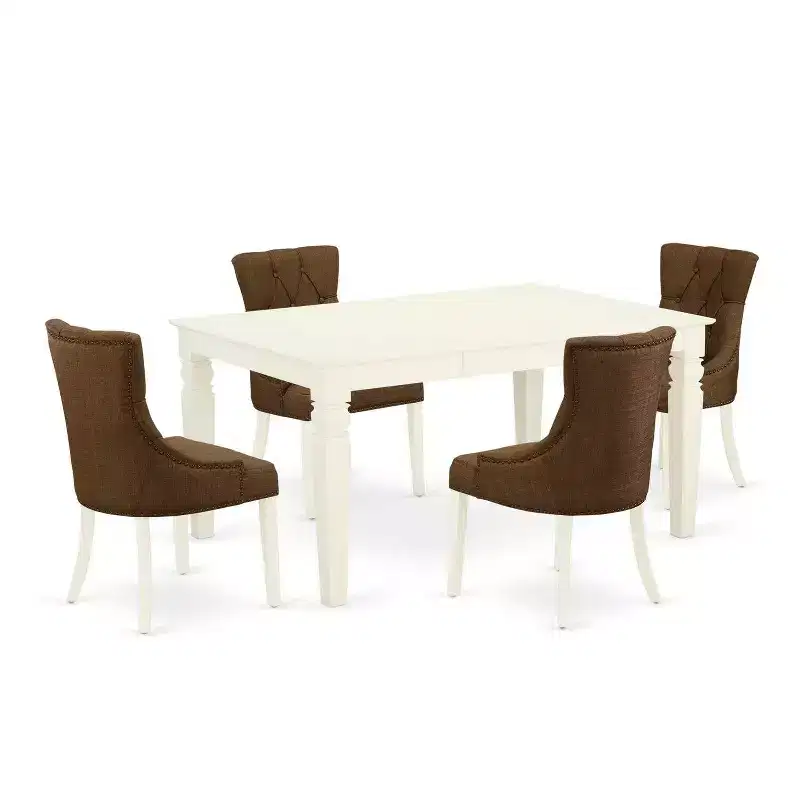 HomeStock 5-Piece Linen white Solid Wood Top-Rectangular Dining Room Set with Butterfly Leaf-Seats 4