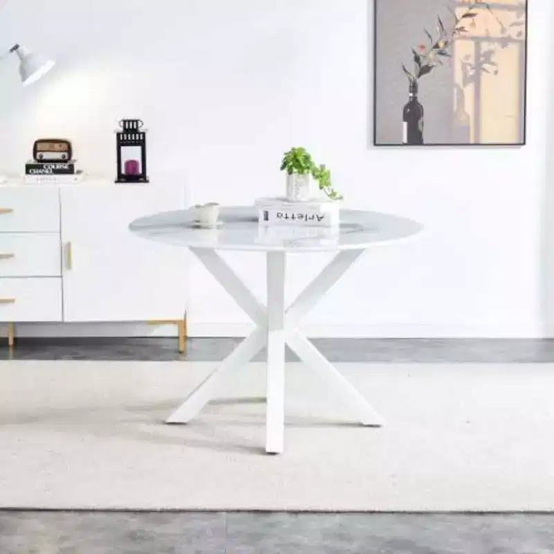 Table cross leg Mid-century Dining Table for 4-6 people With Round Mdf Table Top, Pedestal Dining Table, End Table Leisure Coffee Table