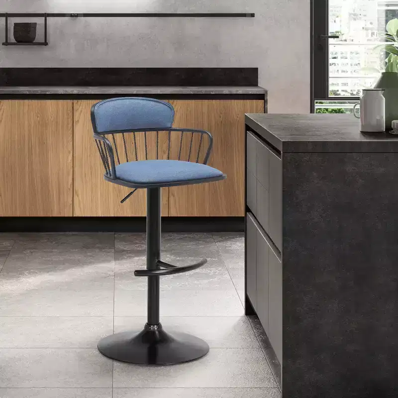 GDFStudio Orion Metal Upholstered Adjustable Swivel Bar Stool