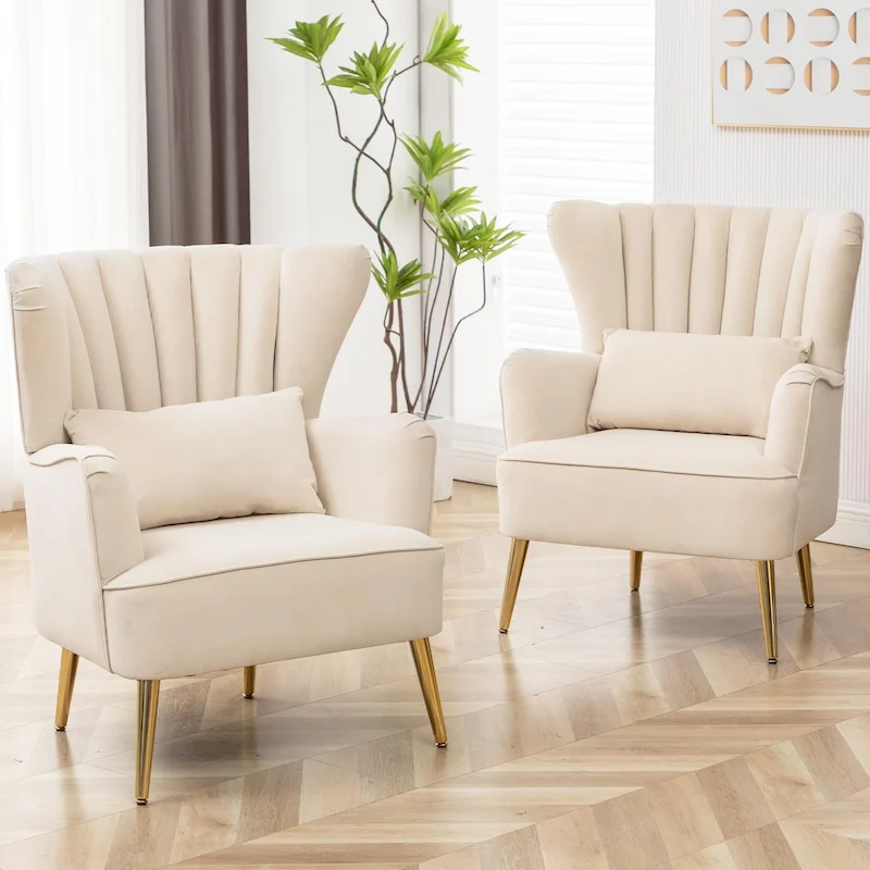 HOMYKA Modern Wingback Arm Chair Upholstered Accent Chair Set of 2