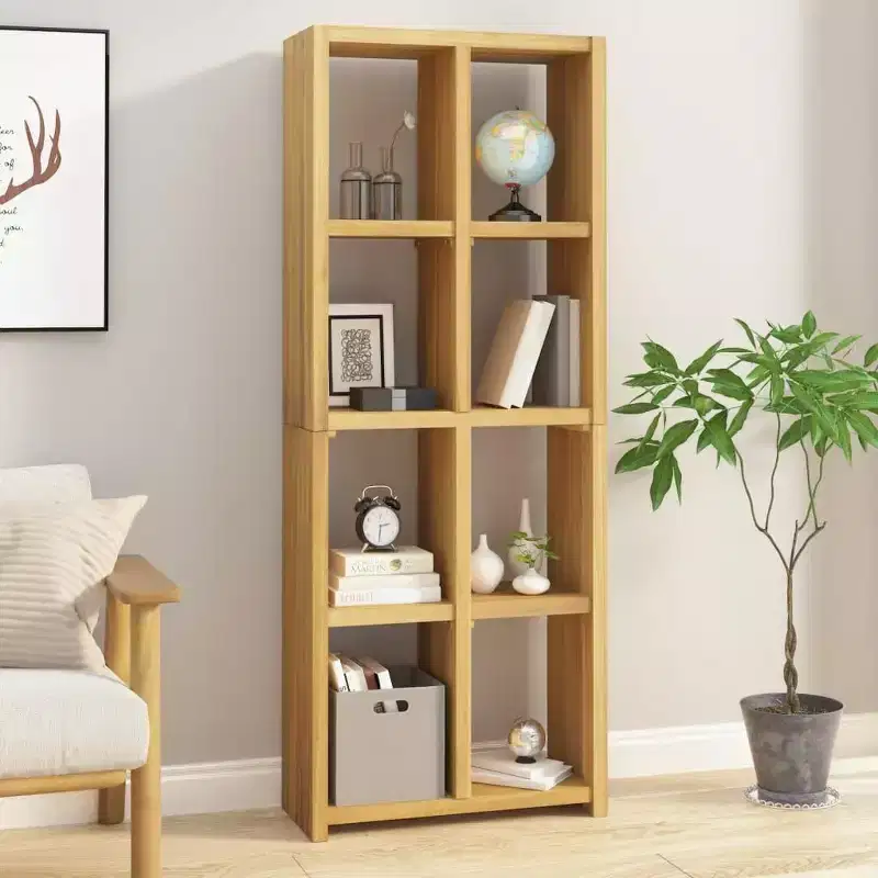 Solid Teak Wood Book Cabinet with Natural Finish - Multifunctional Bookshelf and TV Stand