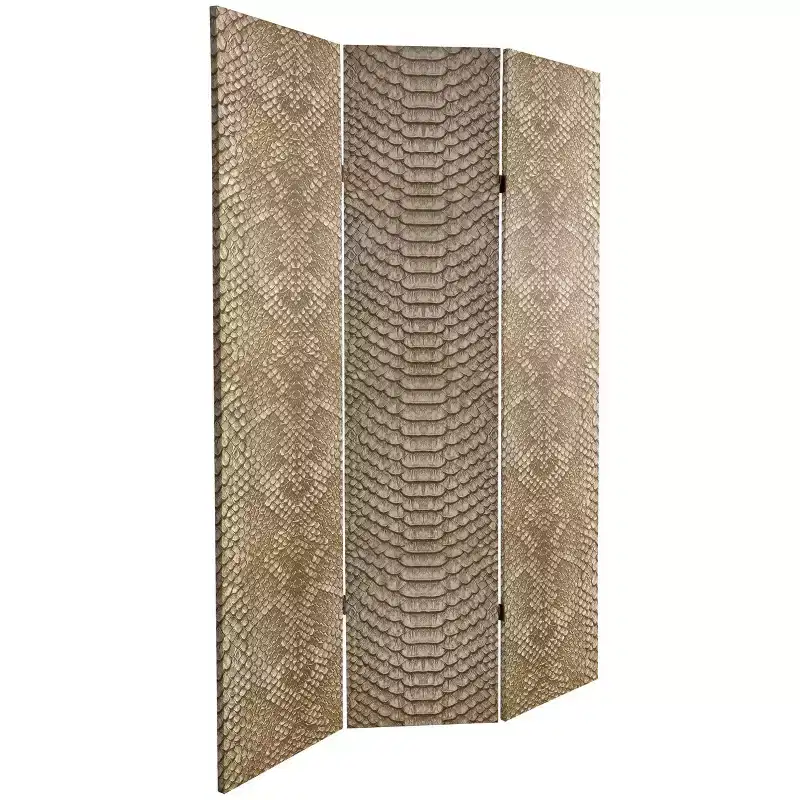 6ft Double Sided Snake Print Canvas Room Divider Tan No Assembly 3 Panels