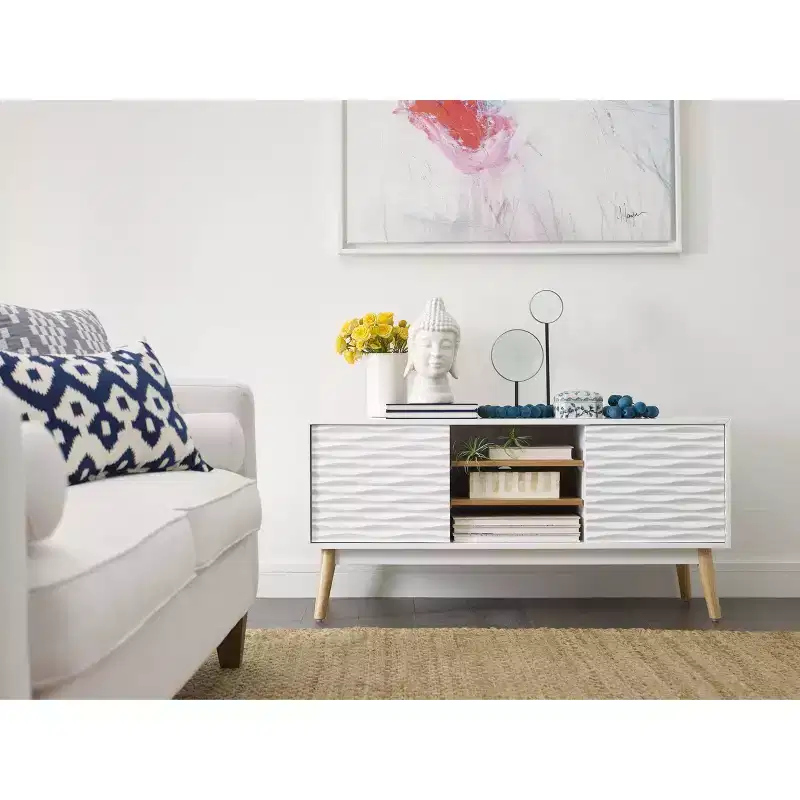Aurie Media Console French White - Adore Decor: Geometric, Storage, Fits up to 55" TV