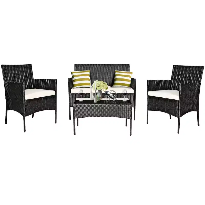 Costway 4PCS Patio Furniture Set Rattan Wicker Conversation Set Outdoor