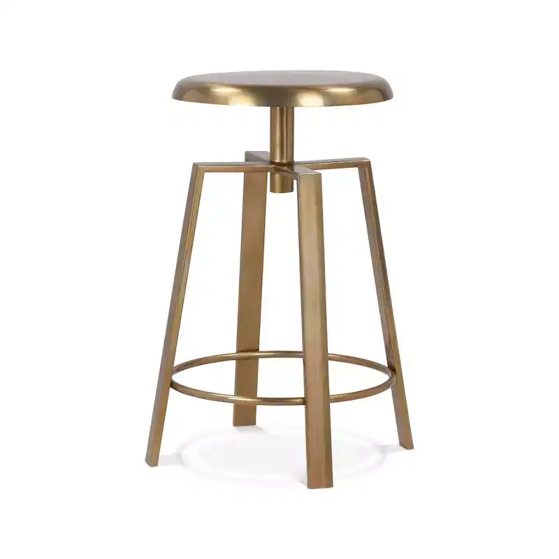 Gold Iron Adjustable Counter/Bar Stool, Backless, Armless, Contemporary Design, 24-29