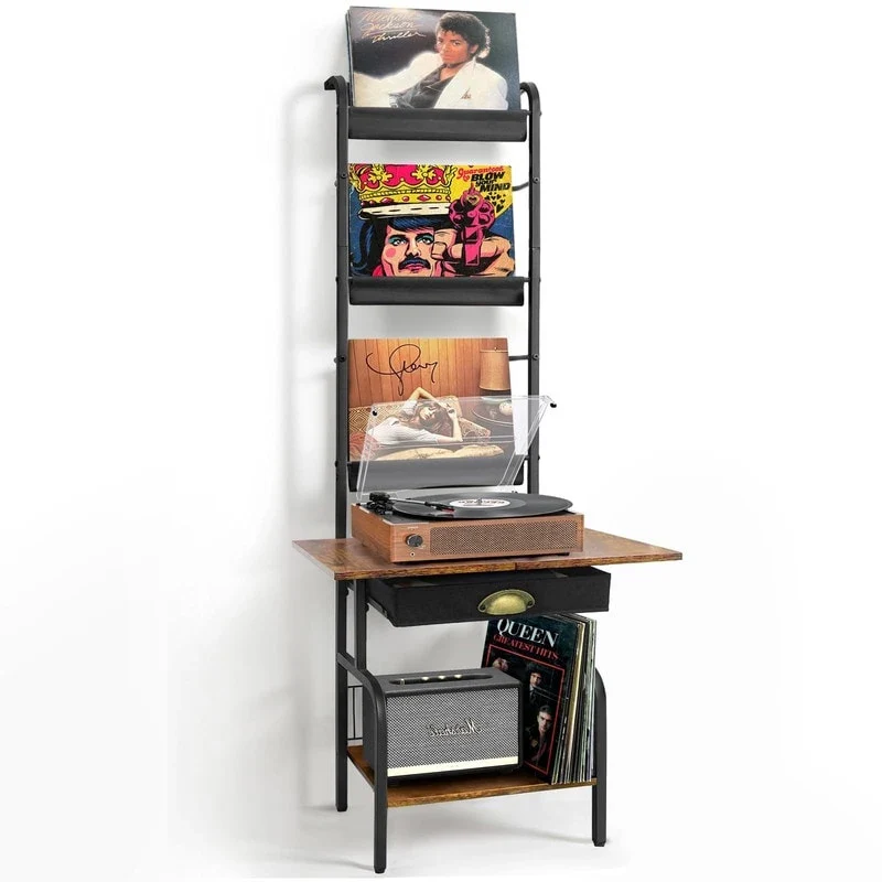 MDF Record Player Stand with Vinyl Storage 13.8