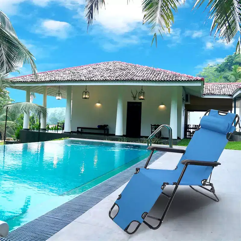 Premium Folding Chaise Lounge - Deluxe Sun Lounger 8-Position Adjustable Outdoor Recliner with Padded Headrest, Lightweight & Portable