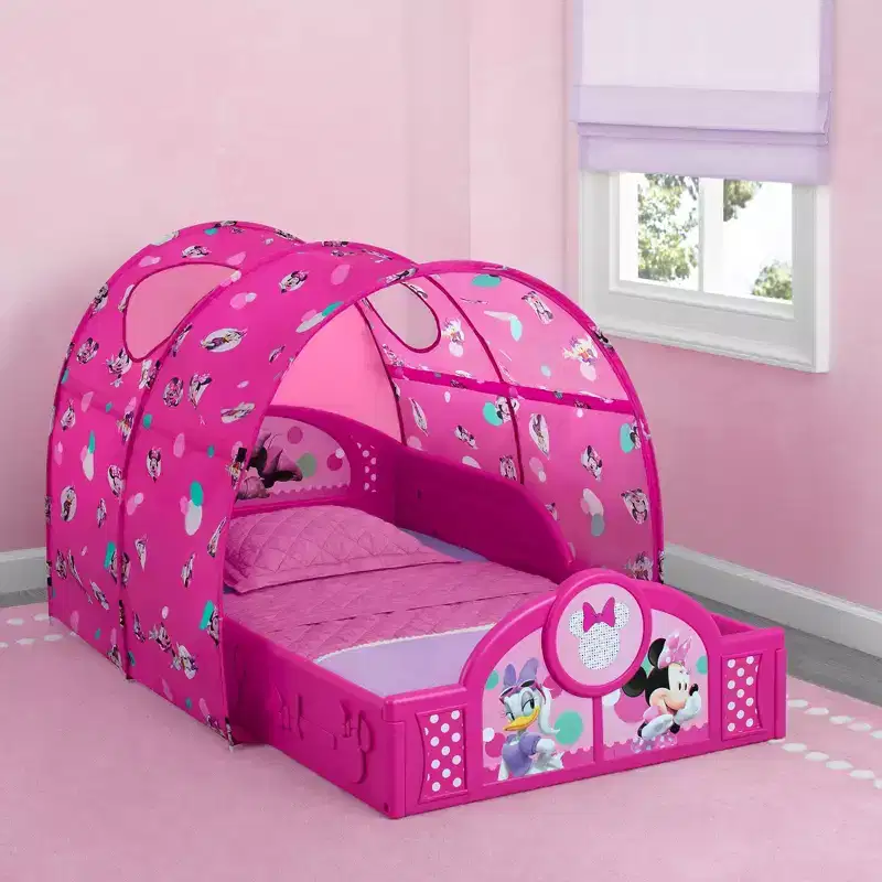Minnie Mouse Toddler Canopy Bed – Plastic Frame, Guardrails, Versatile Play Enclosure