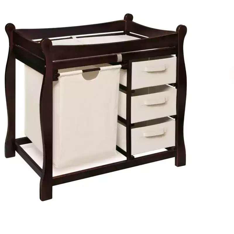 Badger Basket Sleigh Style Baby Changing Table with Hamper and 3 Baskets - Espresso