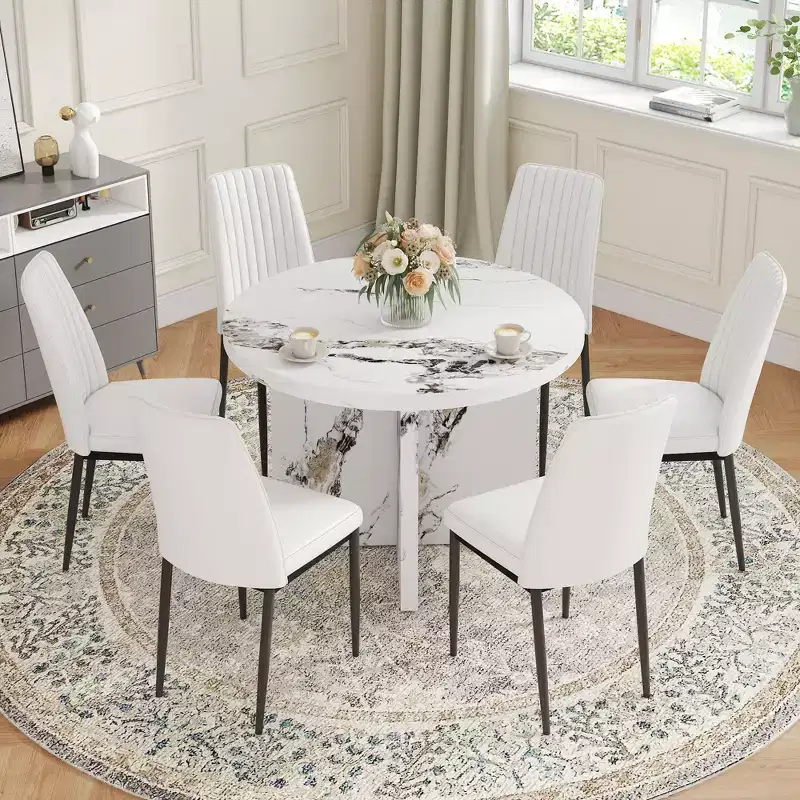 42 Inch Round Dining Table Modern Kitchen Table with MDF Legs for 4 Person, for Living Room, Dining Room, White