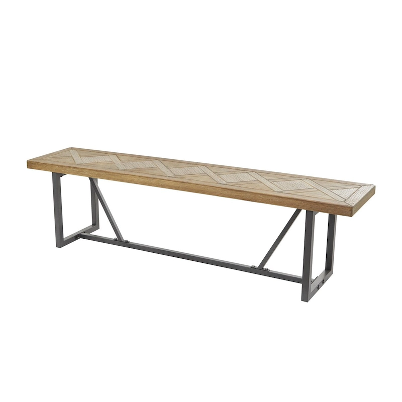 Wood Bench with Black Metal Base - Brown - Roche River Decor