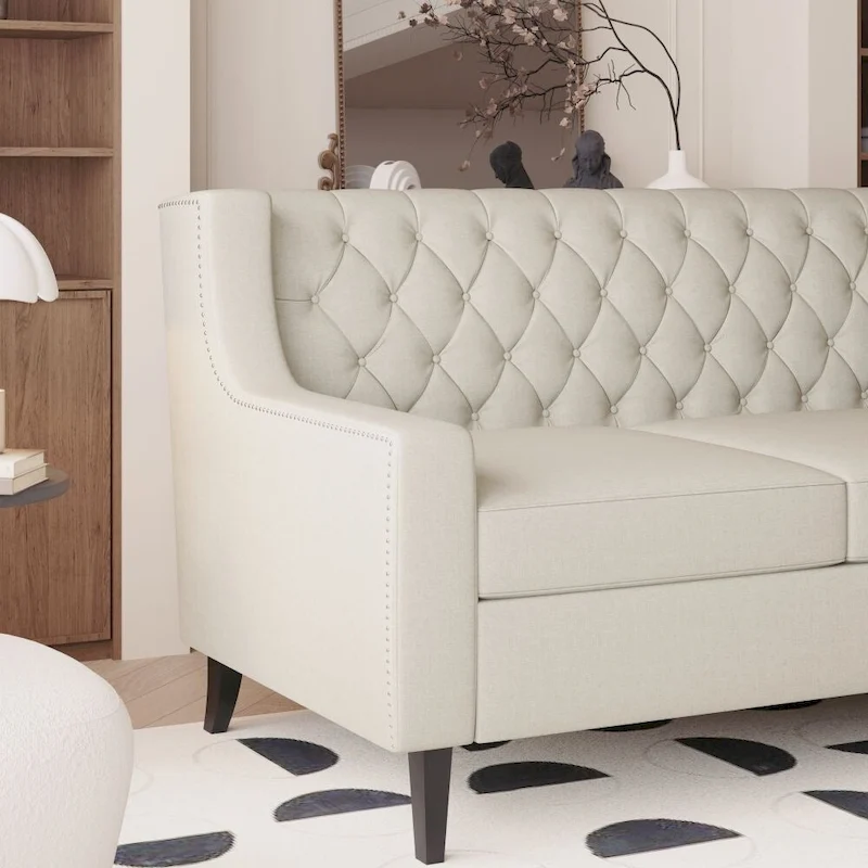 Mid Century Modern Button Tufted Backrest Foam Couches
