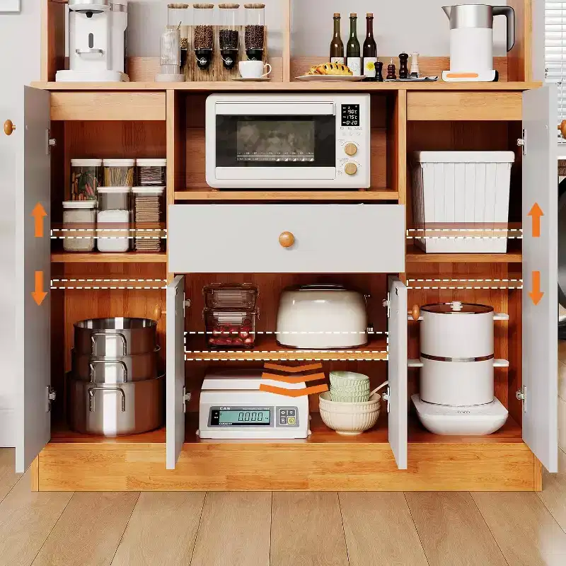 Large Pantry Cabinet - Freestanding Sideboard with Drawers, Doors & Adjustable Shelf for Kitchen Storage