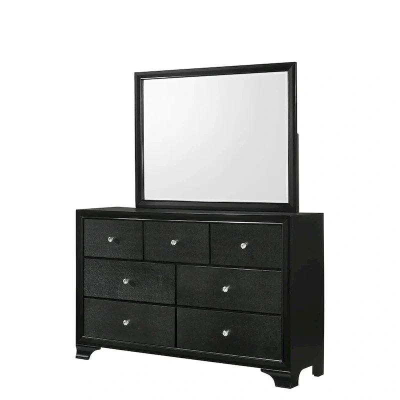 Nathalie 4 Piece Black LED Fabric Upholstered Tufted Panel Bedroom Set