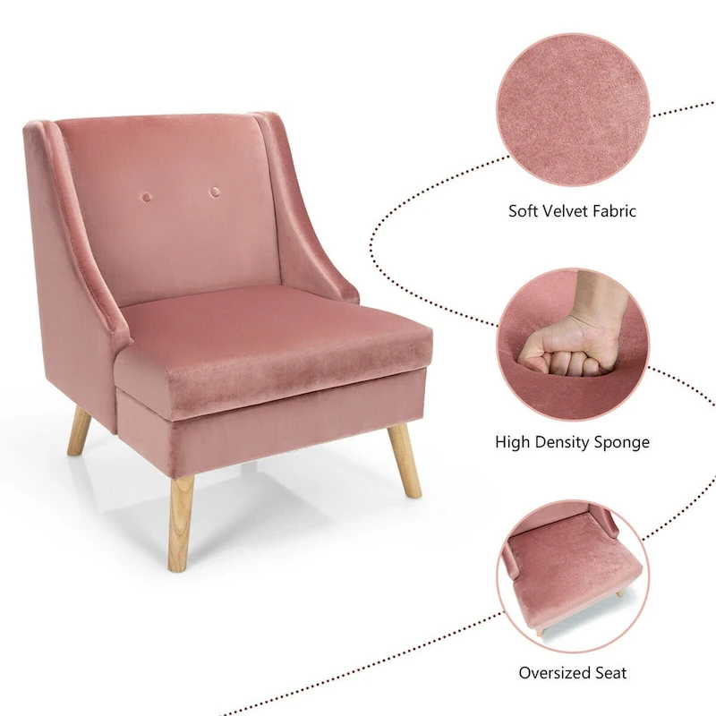 Gymax Swoop Arm Accent Chair Velvet Upholstered Armchair w/ Rubber - See Details