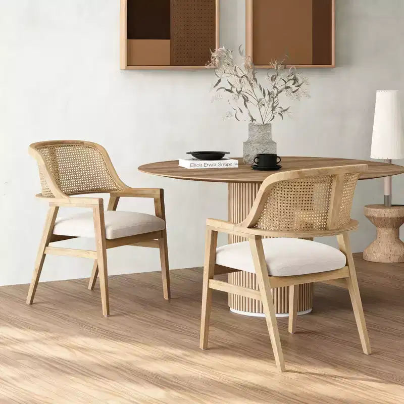 Christopher Knight Home Charlotte Mid-Century Modern Upholstered Dining Chairs with Natural Rattan Cane Back (Set of 2)