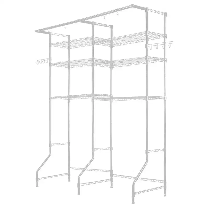 VIYET 6-Tier Adjustable Over Washer Dryer Shelf,Hanger Rod & Hooks,White Laundry Space Saver