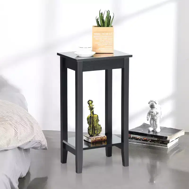 Costway 2PCS 2-Tier Nightstand End Side Table Coffee Table Wooden Legs Bedroom